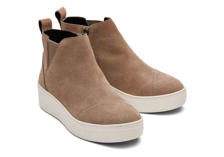 Jamie Taupe Suede Slip On Sneaker Front View Opens in a modal