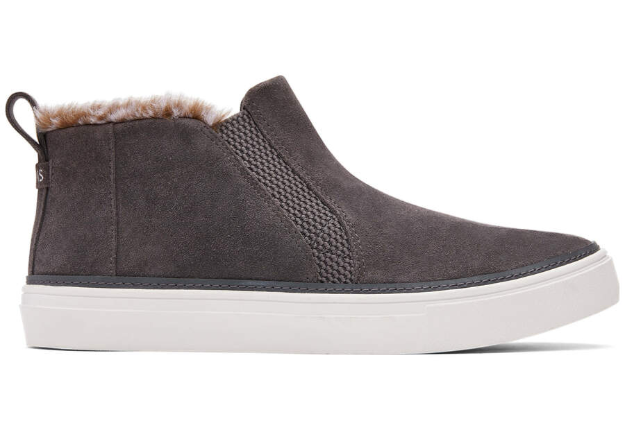 Bryce Grey Suede Faux Fur Slip On Sneaker Side View Opens in a modal