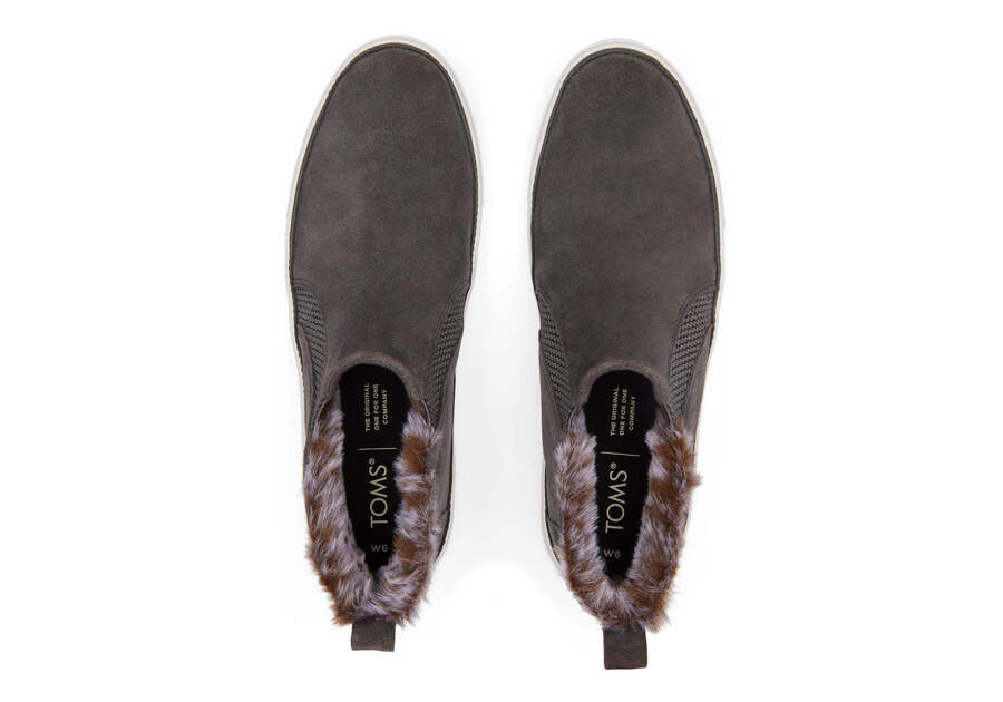 Bryce Grey Suede Faux Fur Slip On Sneaker Top View Opens in a modal