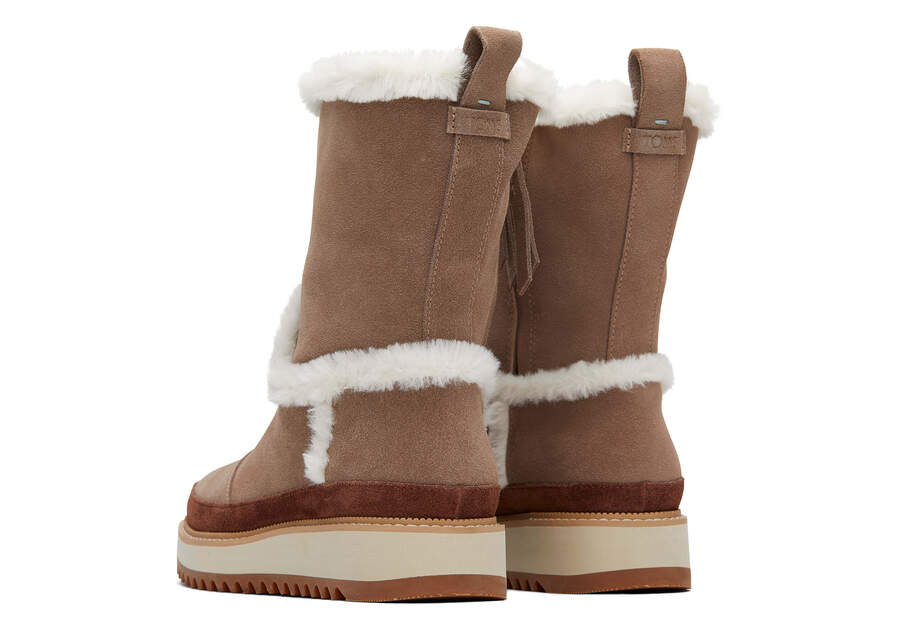 Makenna Taupe Water Resistant Faux Fur Boot Back View Opens in a modal