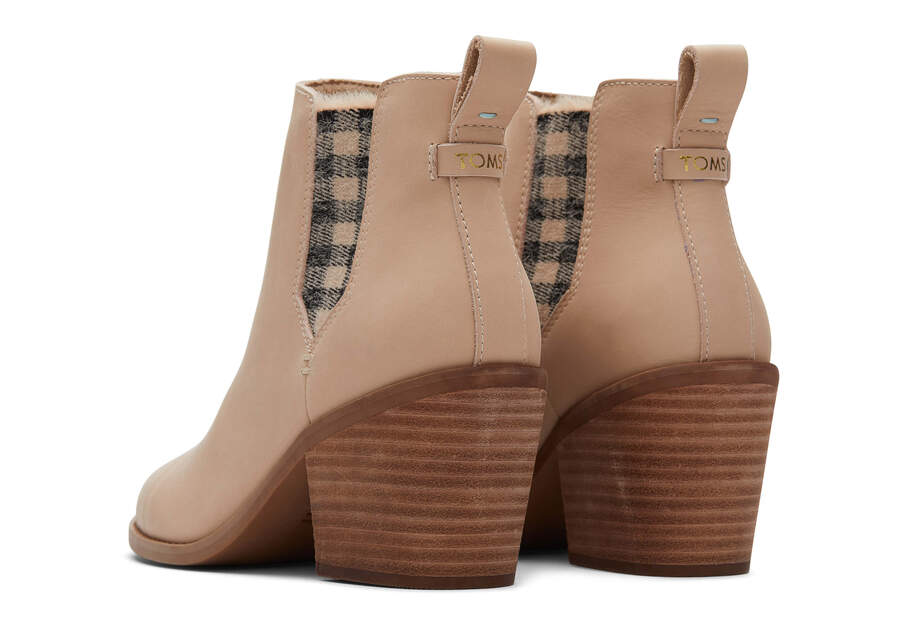 Everly Sand Leather Plaid Heeled Boot Back View Opens in a modal