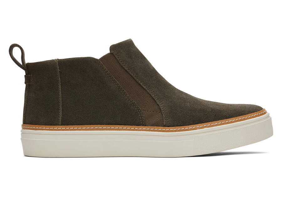 Bryce Olive Suede Slip On Sneaker Side View Opens in a modal