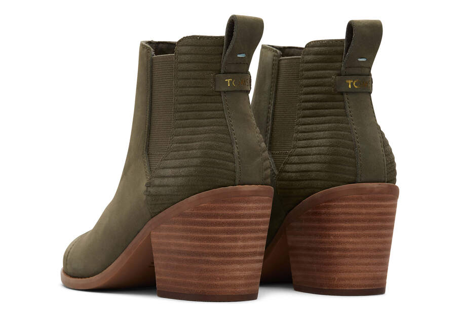 Everly Olive Nubuck Heeled Boot Back View Opens in a modal