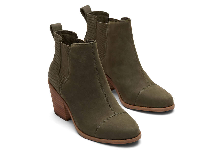 Everly Olive Nubuck Heeled Boot Front View Opens in a modal