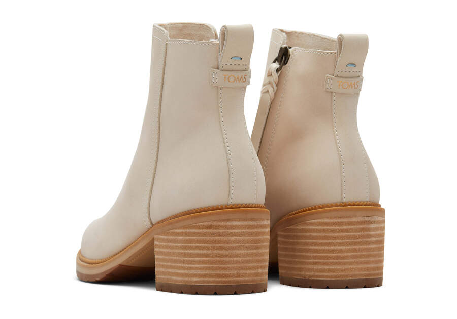 Marina Beige Leather Heeled Boot Back View Opens in a modal
