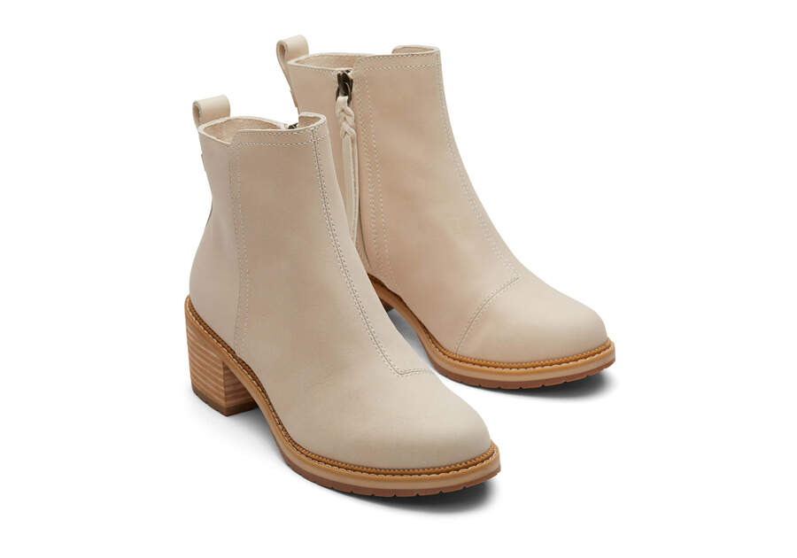 Marina Beige Leather Heeled Boot Front View Opens in a modal
