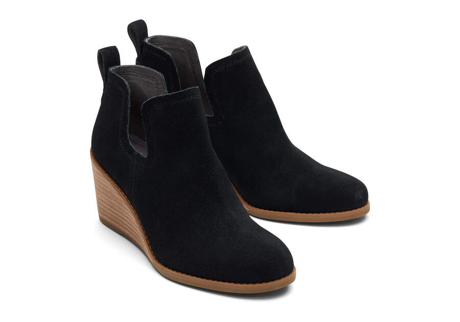 Kallie Black Suede Wedge Boot Wide Width Front View Opens in a modal