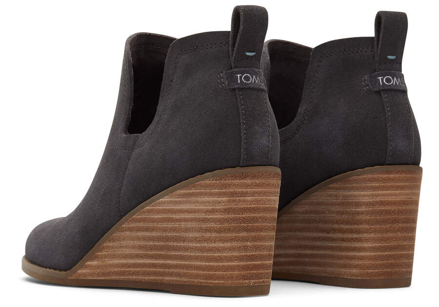 Kallie Grey Suede Wedge Boot Wide Width Back View Opens in a modal
