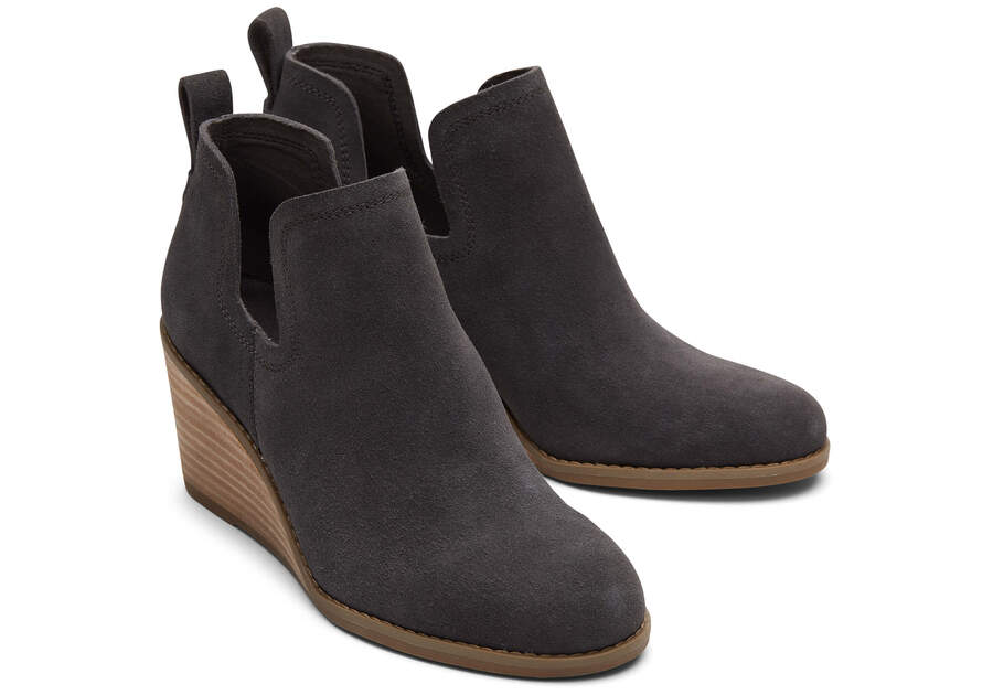Kallie Grey Suede Wedge Boot Wide Width Front View Opens in a modal