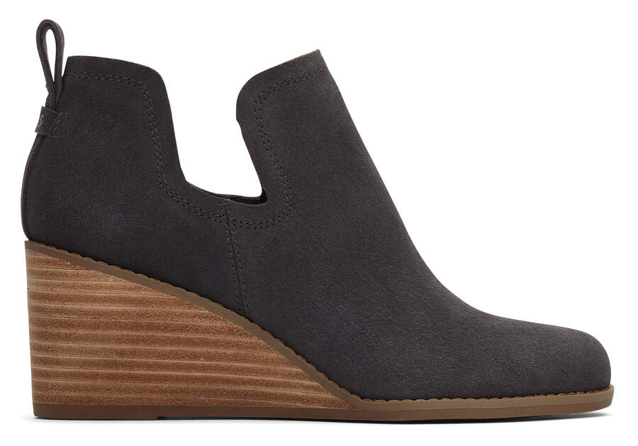 Kallie Grey Suede Wedge Boot Wide Width Side View Opens in a modal