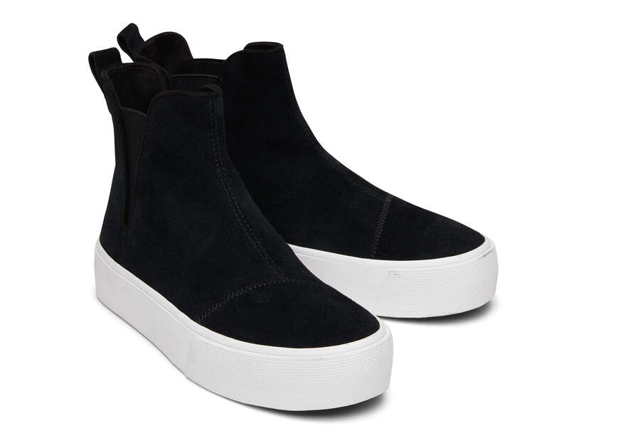 Fenix Platform Chelsea Black Suede Sneaker Front View Opens in a modal