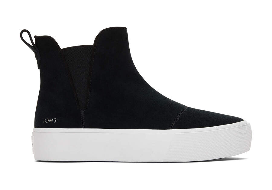 Fenix Platform Chelsea Black Suede Sneaker Side View Opens in a modal