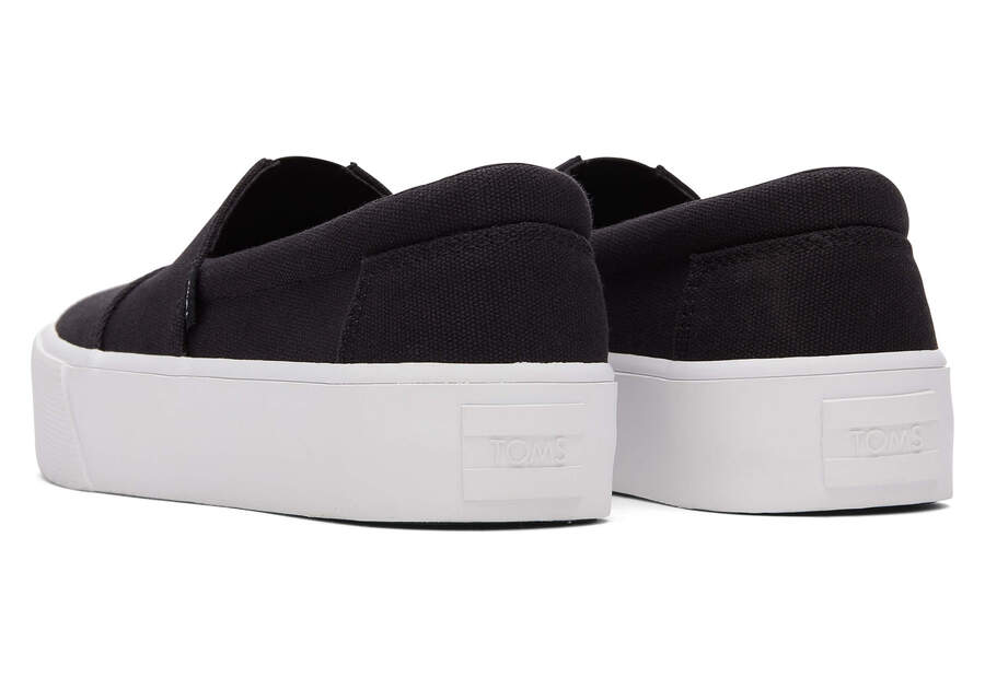 Fenix Platform Black Canvas Slip On Sneaker Back View Opens in a modal