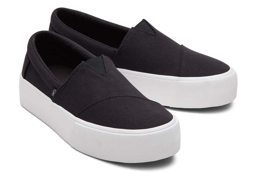 Fenix Platform Black Canvas Slip On Sneaker Front View Opens in a modal