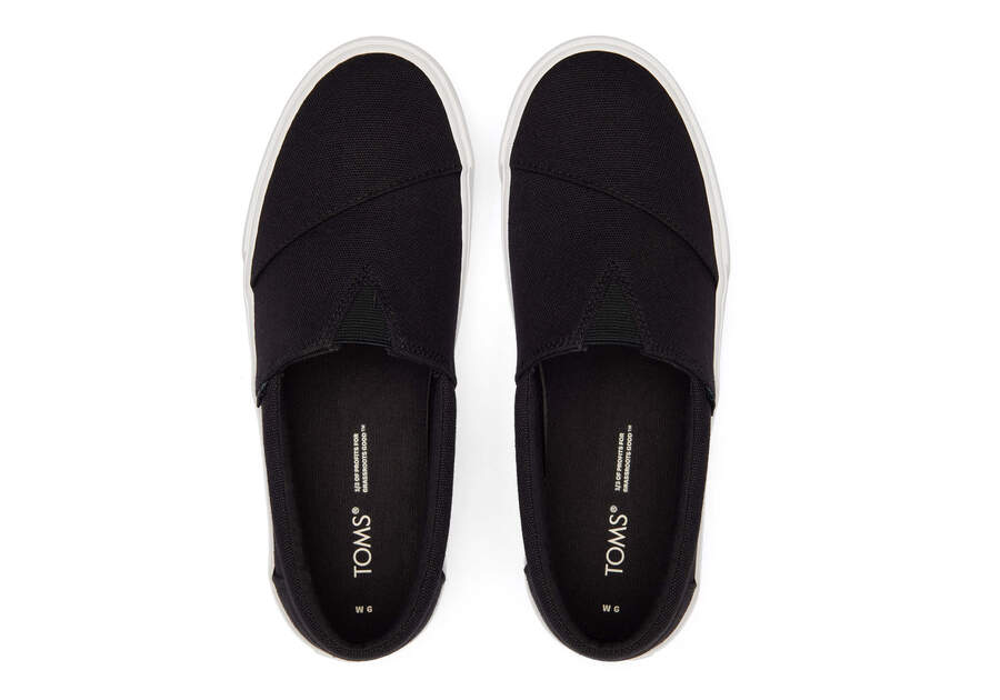 Fenix Platform Black Canvas Slip On Sneaker Top View Opens in a modal