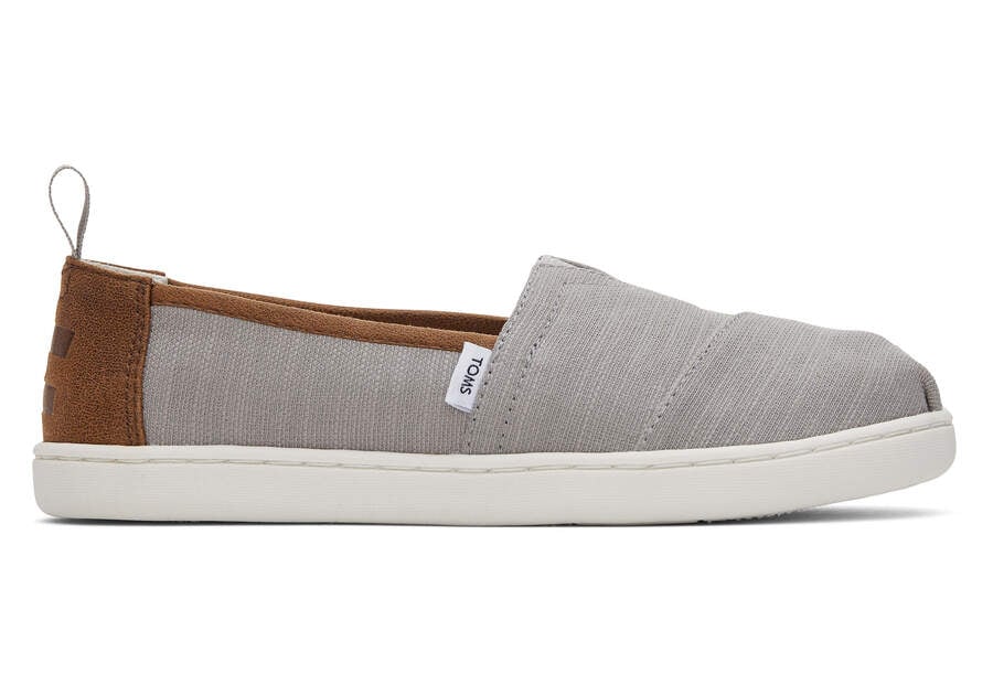 Youth Alpargata Grey Recycled Cotton Kids Shoe Side View Opens in a modal