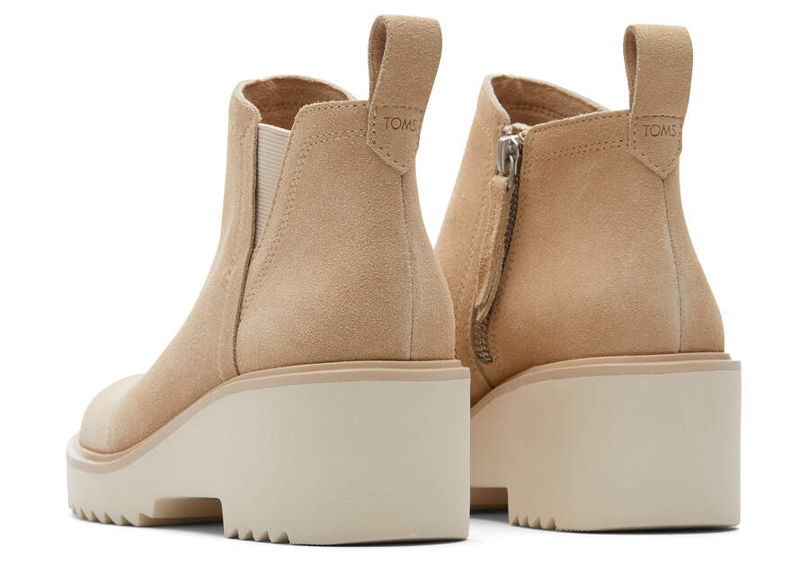 Maude Oatmeal Suede Wedge Boot Back View Opens in a modal
