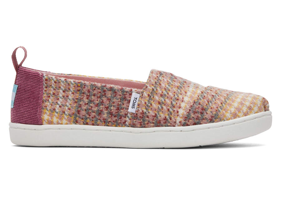Youth Alpargata Plaid Tweed Kids Shoe Side View Opens in a modal