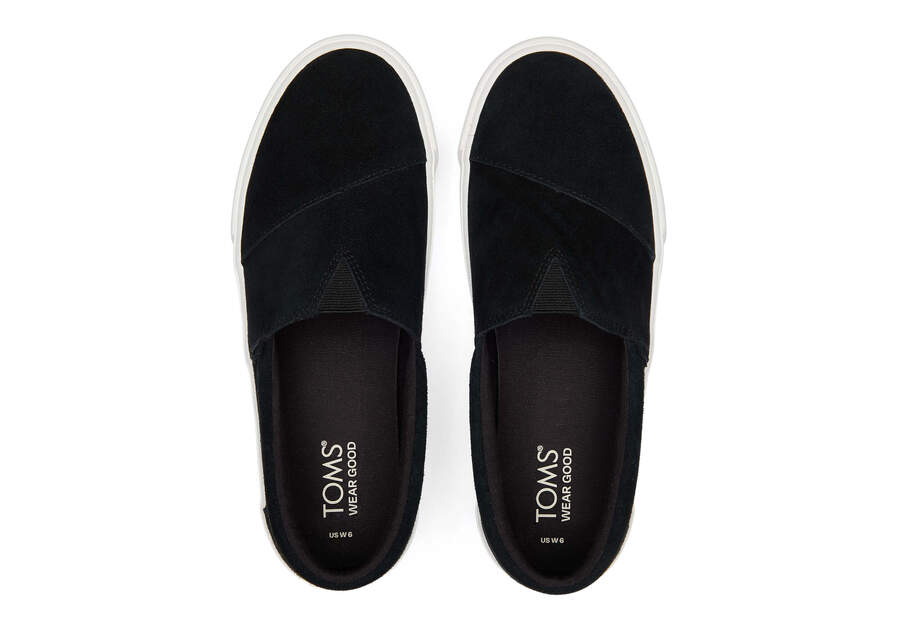 Fenix Platform Black Suede Slip On Sneaker Top View Opens in a modal