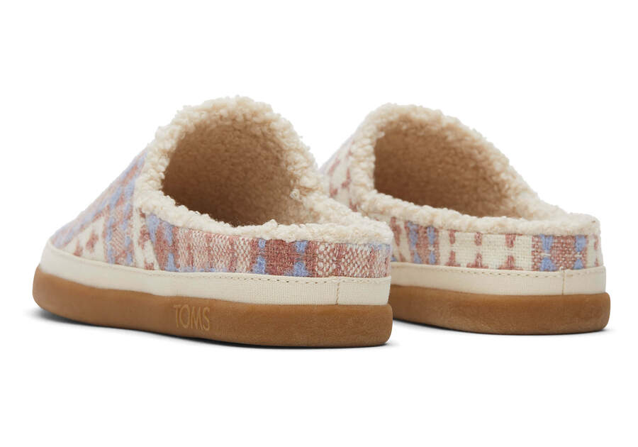 Sage Pink Plaid Faux Shearling Slipper Back View Opens in a modal