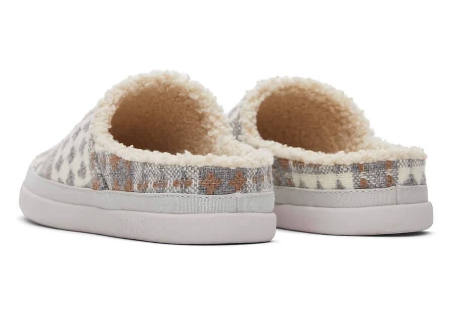 Sage Grey Plaid Faux Shearling Slipper Back View Opens in a modal