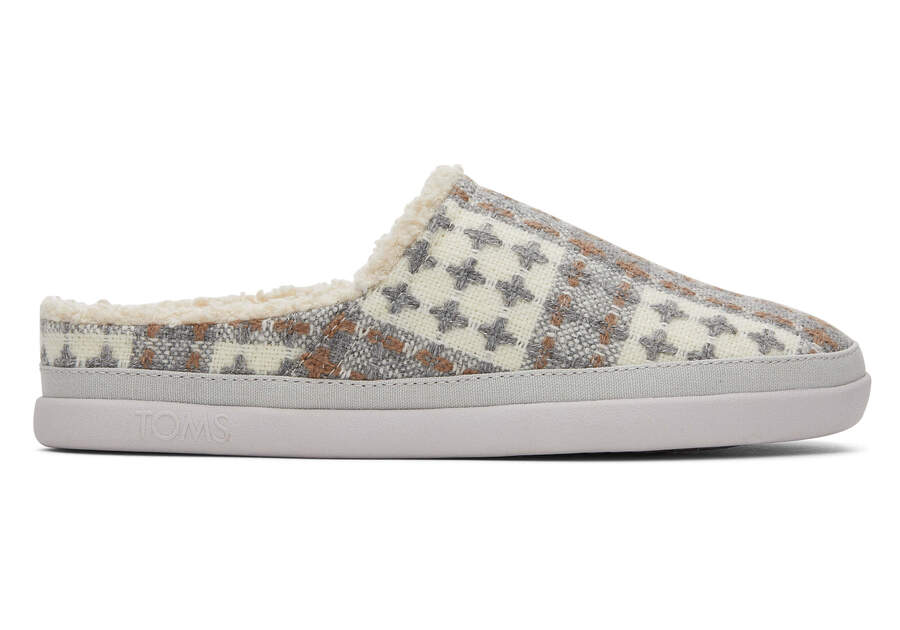 Sage Grey Plaid Faux Shearling Slipper Side View Opens in a modal