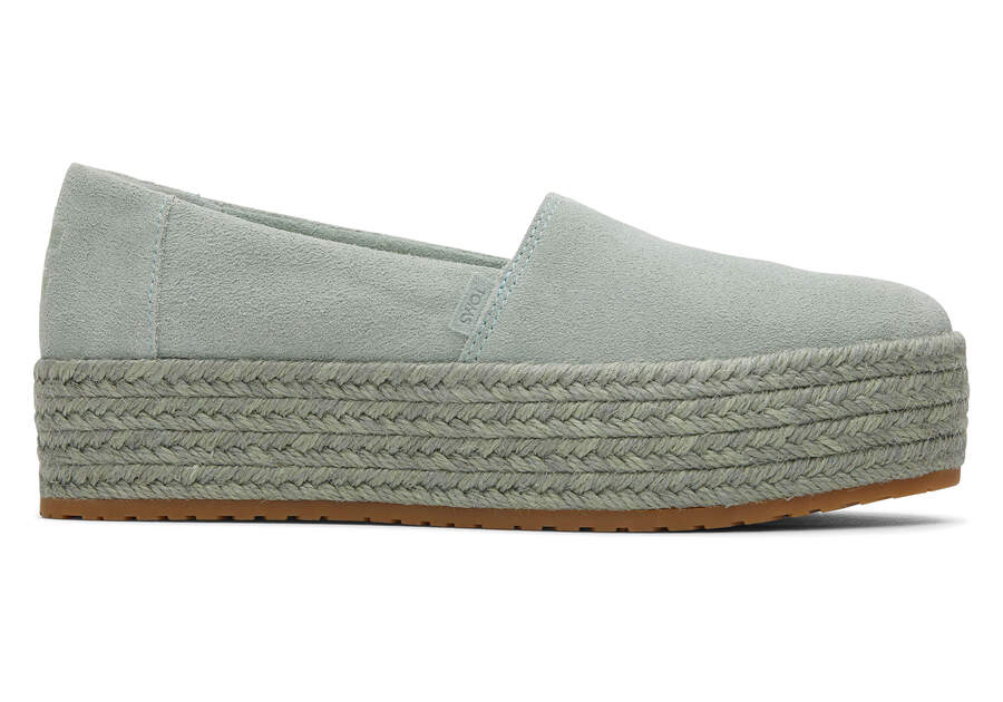 Valencia Sage Suede Platform Espadrille  Side View Opens in a modal