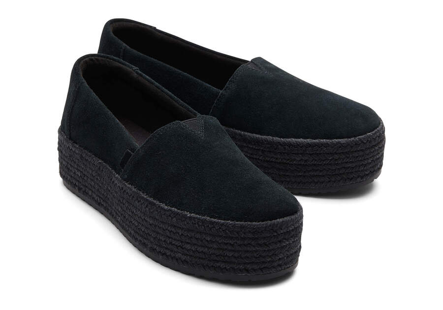 Valencia Black Suede Platform Espadrille  Front View Opens in a modal