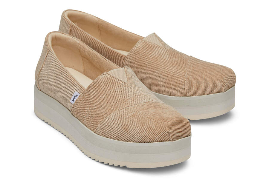 Alpargata Oatmeal Corduroy Midform Espadrille Front View Opens in a modal