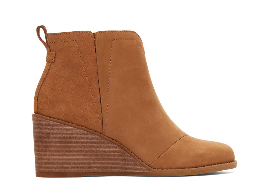 Clare Tan Leather Wedge Boot Side View Opens in a modal
