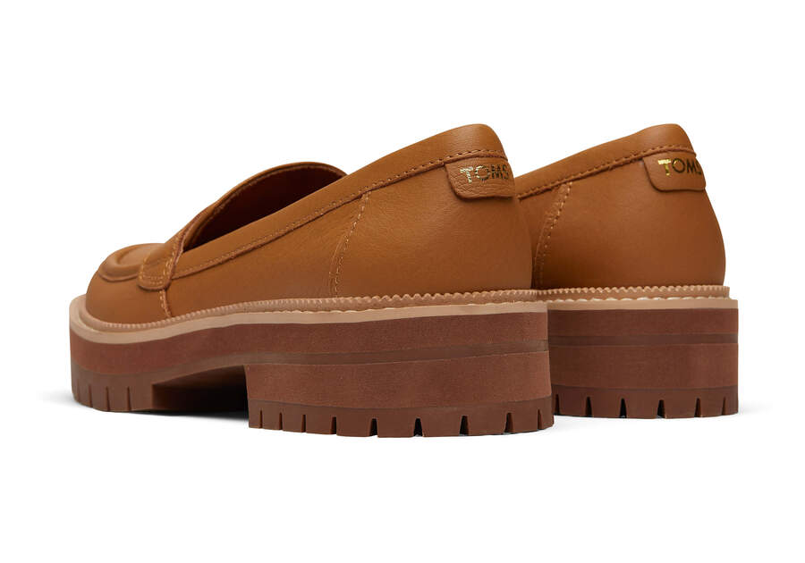 Cara Tan Leather Loafer Back View Opens in a modal