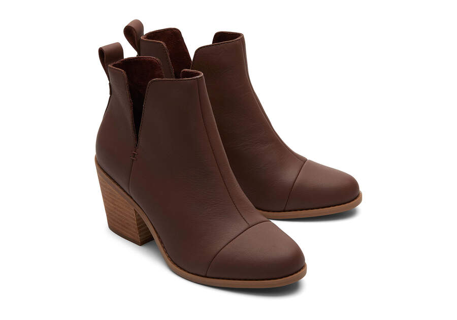 Everly Chestnut Leather Cutout Heeled Boot Front View Opens in a modal