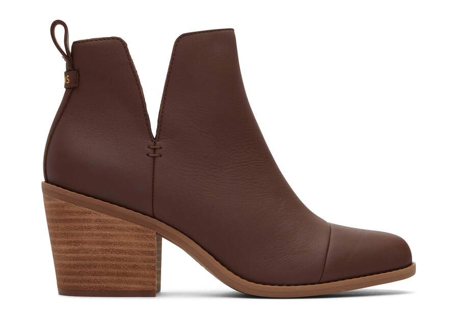 Everly Chestnut Leather Cutout Heeled Boot Side View Opens in a modal