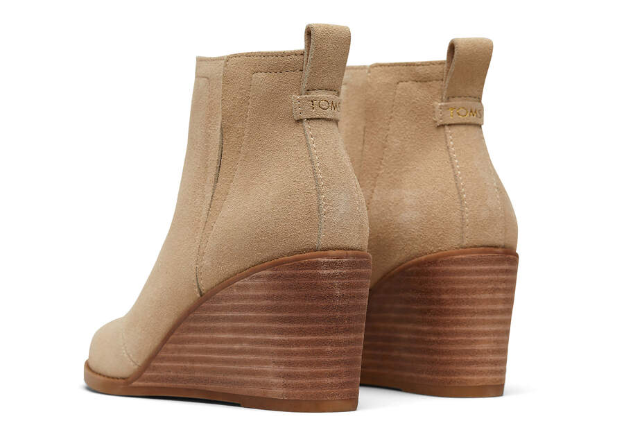 Clare Oatmeal Suede Wedge Boot Back View Opens in a modal