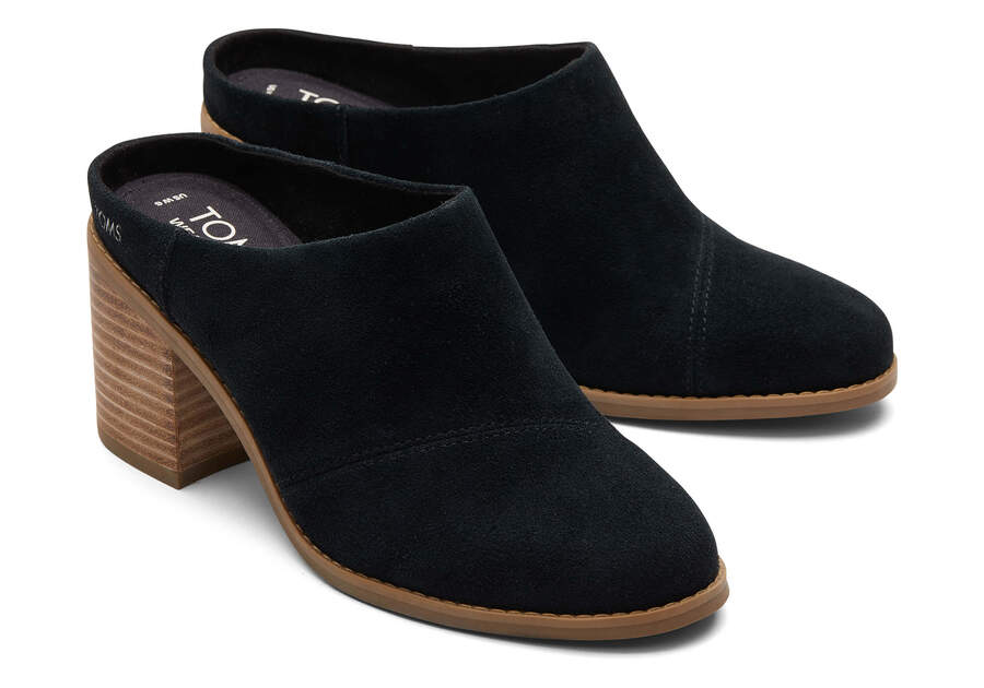 Evelyn Black Suede Mule Front View Opens in a modal