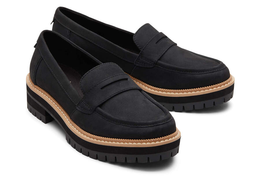 Cara Black Leather Loafer Front View Opens in a modal