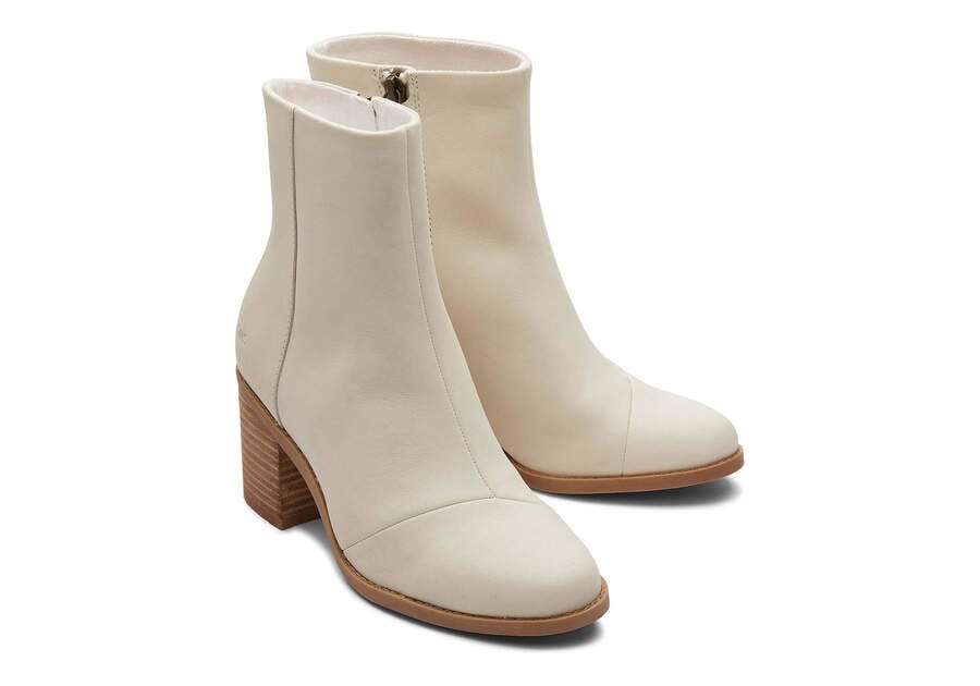 Evelyn Light Sand Leather Heeled Boot Front View Opens in a modal