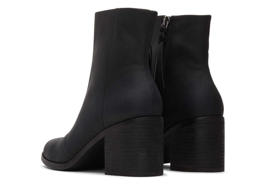 Evelyn Black Leather Heeled Boot Back View Opens in a modal