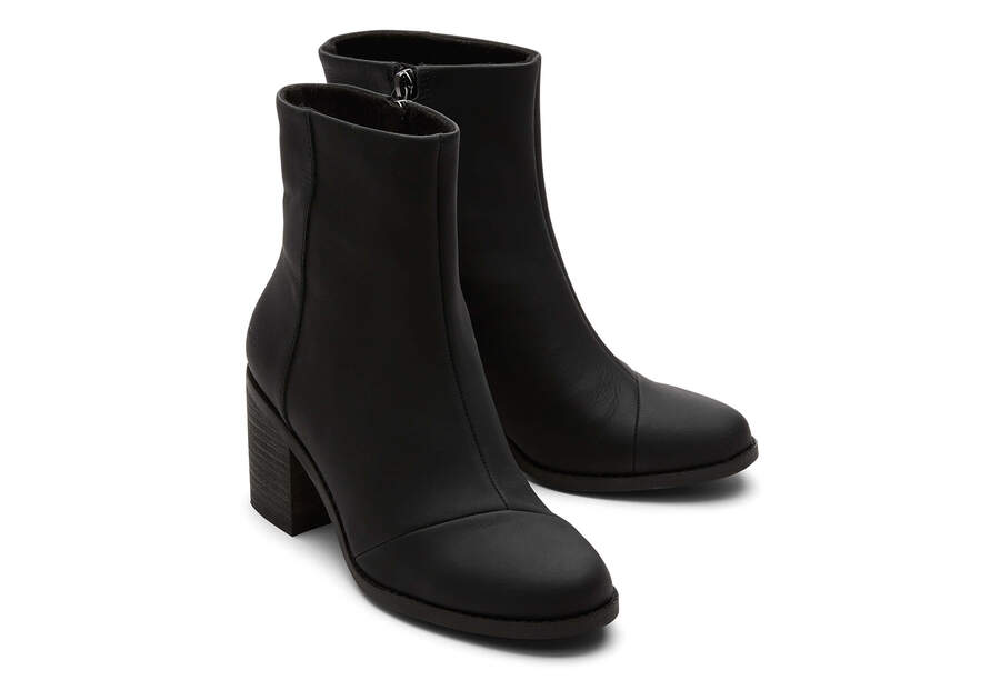 Evelyn Black Leather Heeled Boot Front View Opens in a modal