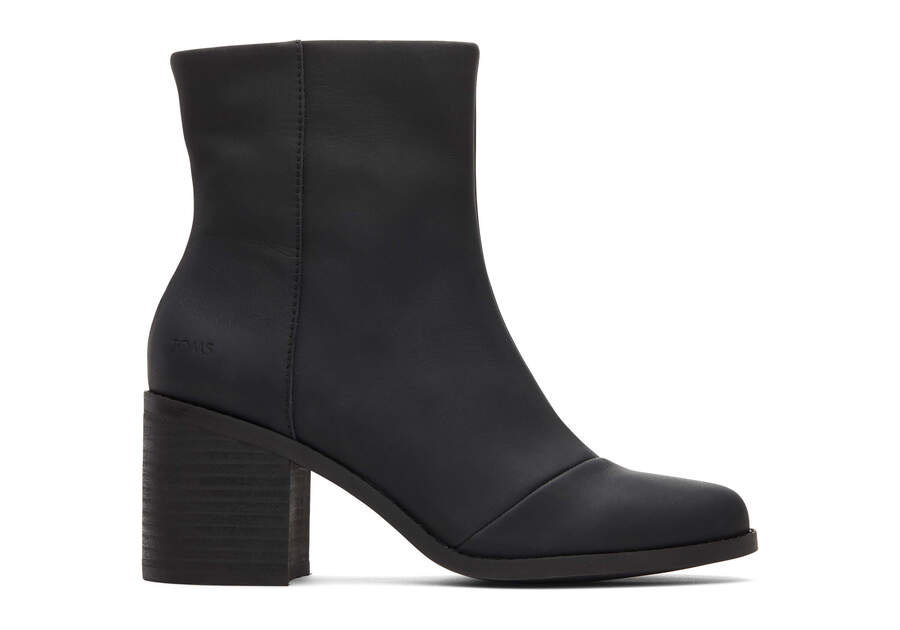 Evelyn Black Leather Heeled Boot Side View Opens in a modal