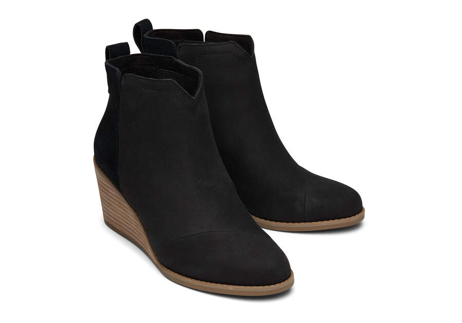 Clare Black Leather Wedge Boot Front View Opens in a modal