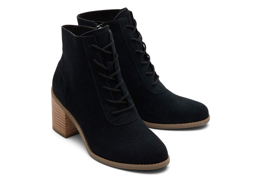 Evelyn Black Suede Lace-Up Heeled Boot Front View Opens in a modal