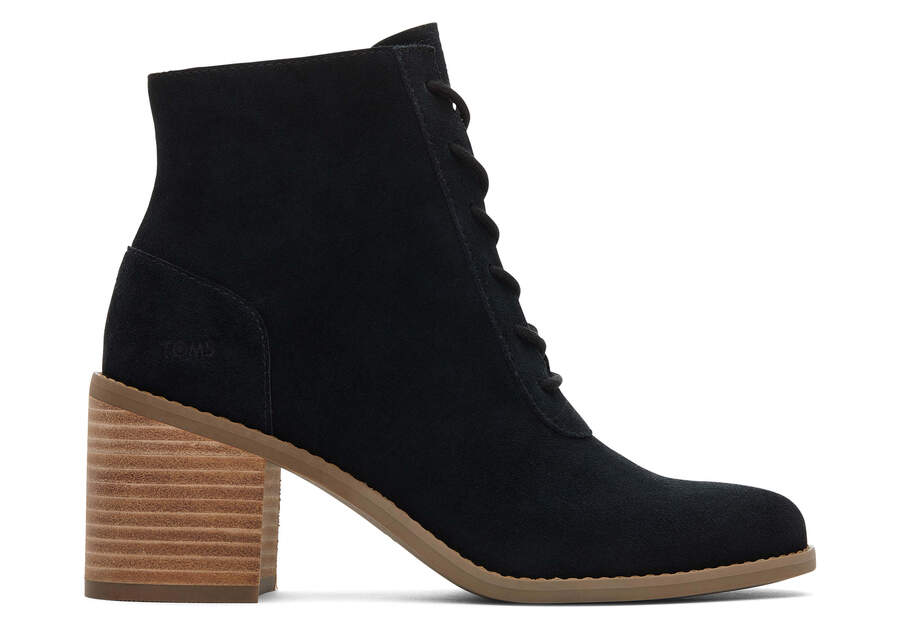 Evelyn Black Suede Lace-Up Heeled Boot Side View Opens in a modal