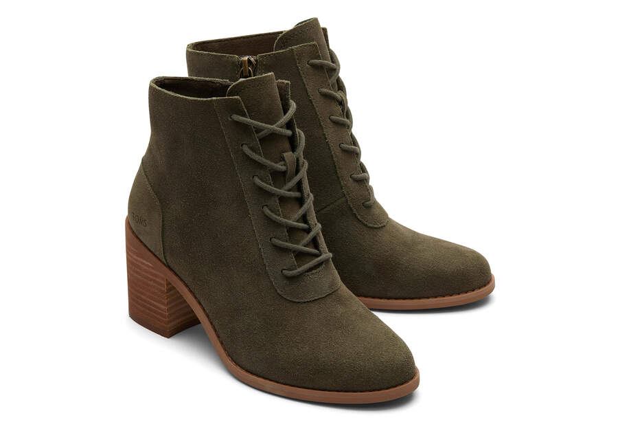 Evelyn Olive Suede Lace-Up Heeled Boot Front View Opens in a modal