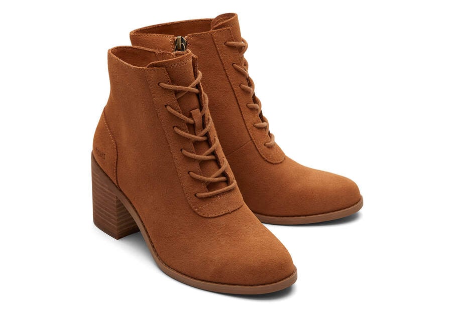 Evelyn Tan Suede Lace-Up Heeled Boot Front View Opens in a modal
