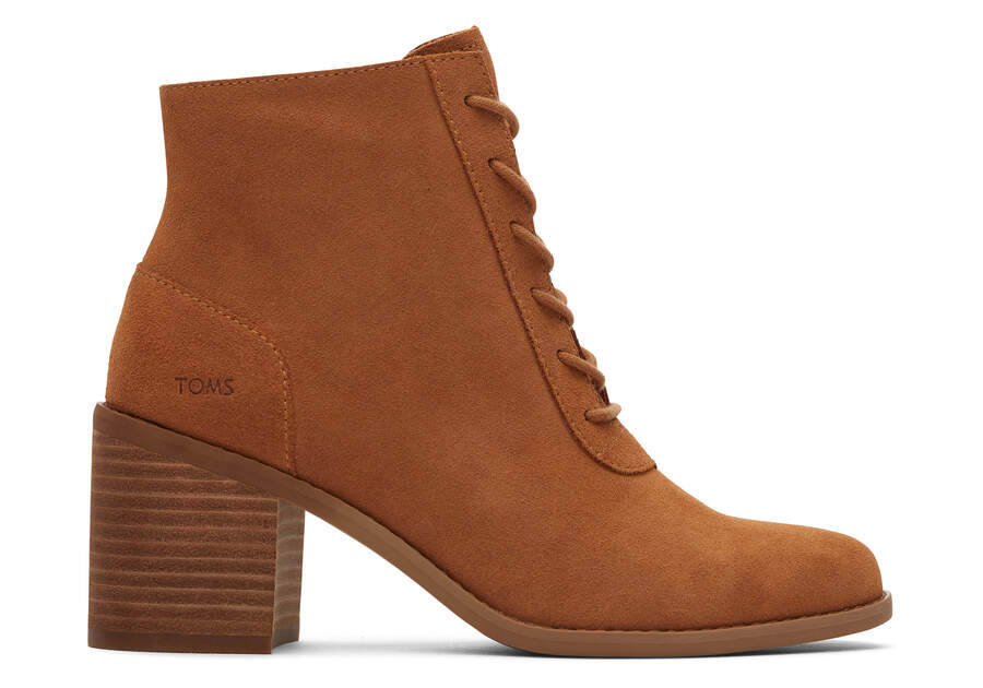 Evelyn Tan Suede Lace-Up Heeled Boot Side View Opens in a modal