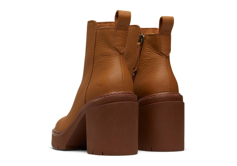 Rya Tan Leather Heeled Boot Back View Opens in a modal
