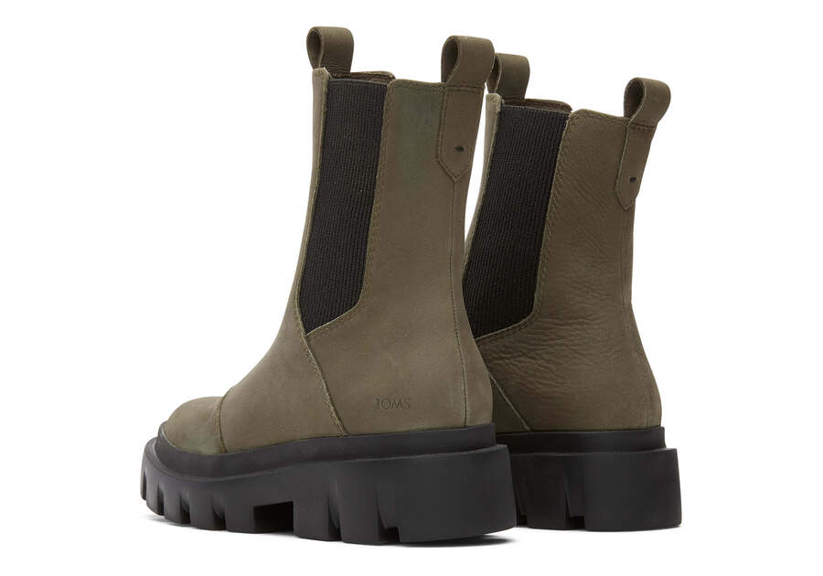 Rowan Olive Water Resistant Leather Boot Back View Opens in a modal