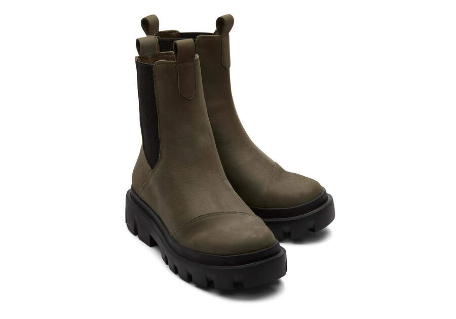 Rowan Olive Water Resistant Leather Boot Front View Opens in a modal