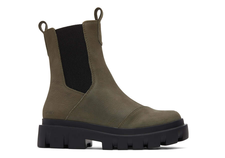 Rowan Olive Water Resistant Leather Boot Side View Opens in a modal